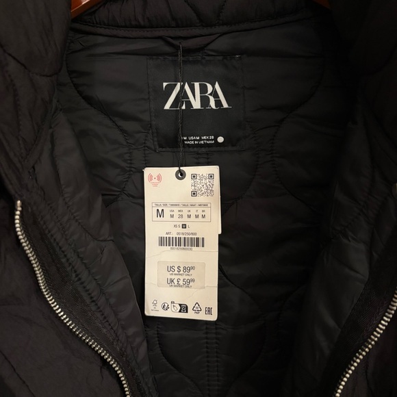 ZARA ZW Collection Black Water Repellent Quilted Puffer Jacket Medium NWT - Picture 7 of 13